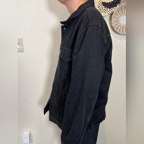 Levi's Denim Trucker Jacket Black Men Size Xxl Red Tab Stretch Cotton - Picture 4 of 16